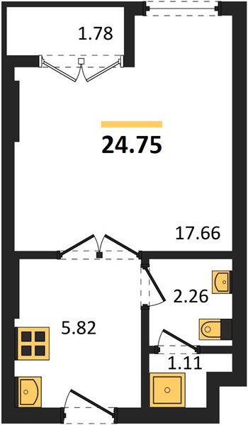 Планировка Студия 24,8 м², ЖК The Origin Kathu Patong