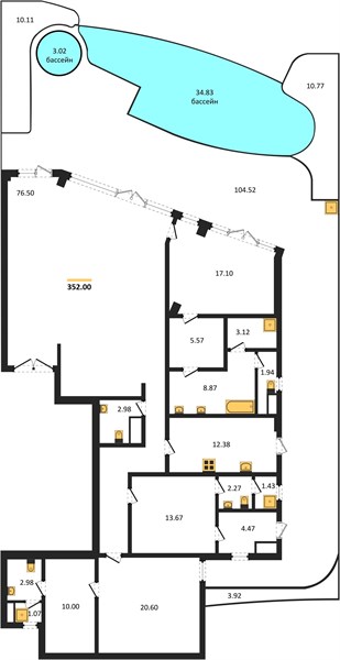 Планировка 3 спальни 352 м², ЖК Banyan Tree Beach Residences Sirena(Seaview Residences)