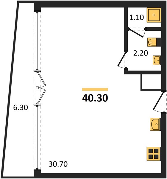 Планировка Студия 40,3 м², ЖК HARMONY