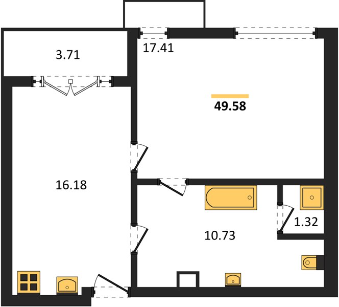 Планировка 1 спальня 49,6 м², ЖК Wyndham Jomtien Pattaya