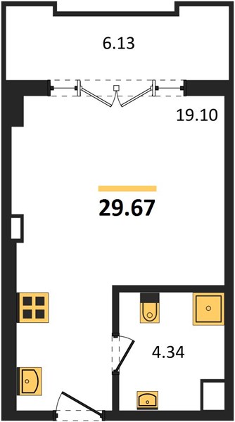 Планировка Студия 29,7 м², ЖК Utopia Dream