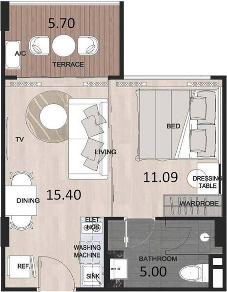 Планировка 1 спальня 37,2 м², ЖК Sea Heaven Phuket