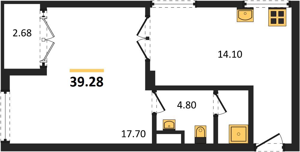 Планировка 1 спальня 39,3 м², ЖК Proud Rawai Condominium