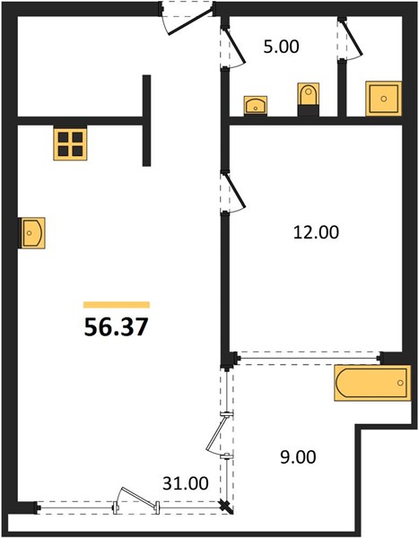 Планировка 1 спальня 56,4 м², ЖК Saturdays Residence Condo