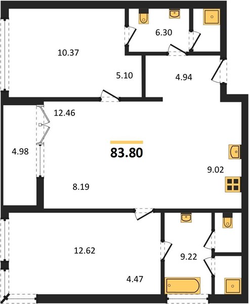 Планировка 2 спальни 83,8 м², ЖК The Ozone Condominium