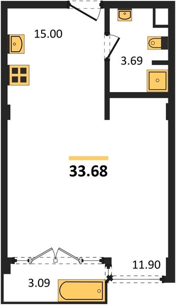 Планировка Студия 33,7 м², ЖК Utopia Karon (Утопия Карон)