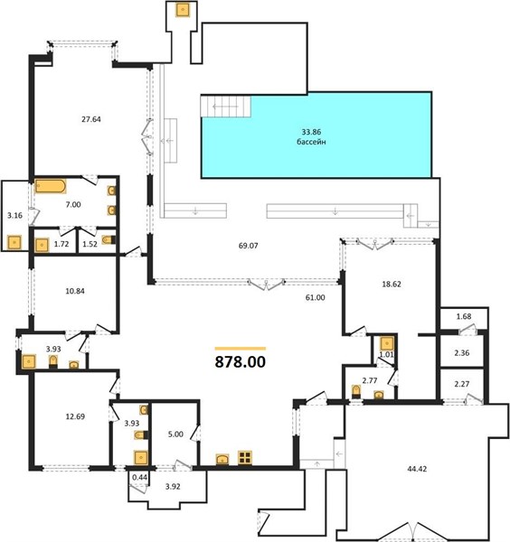 Планировка 4 спальни 878 м², ЖК Botanica Modern Loft ll