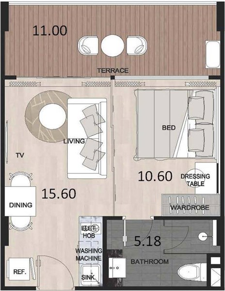 Планировка 1 спальня 42,4 м², ЖК Sea Heaven Phuket